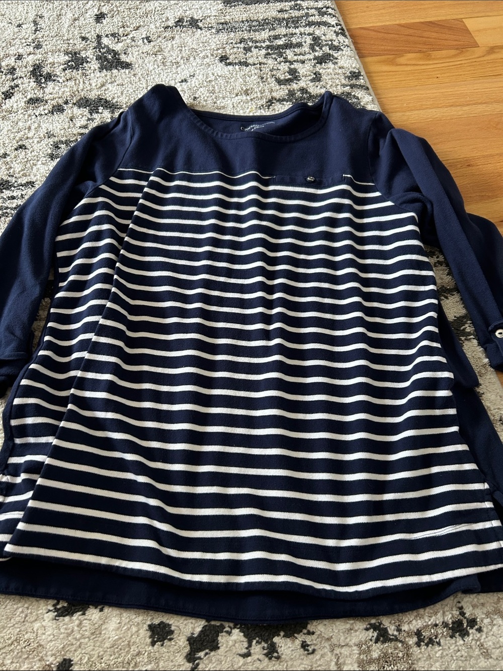 croft & barrow Navy and White Striped Long Sleeve Top